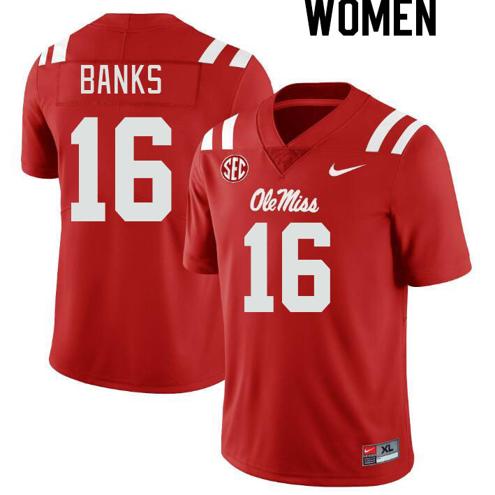 Women #16 Yam Banks Ole Miss Rebels College Football Jerseys Stitched-Red